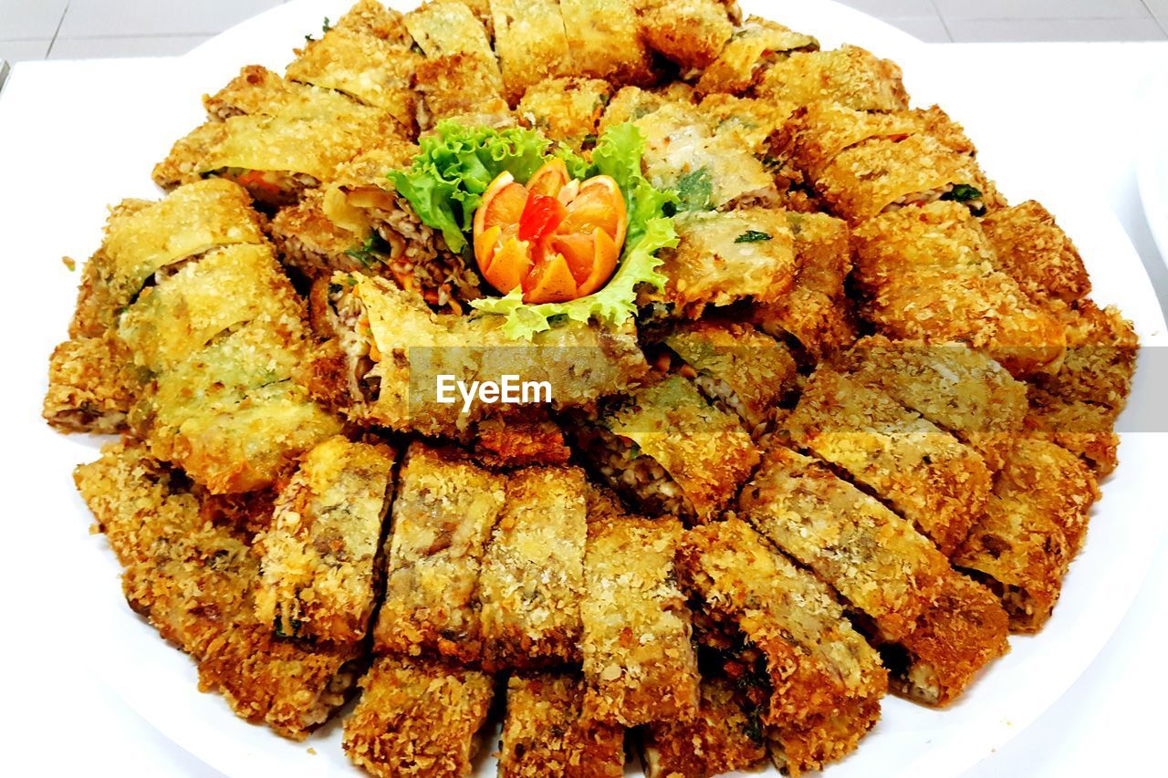 High angle view of food in plate