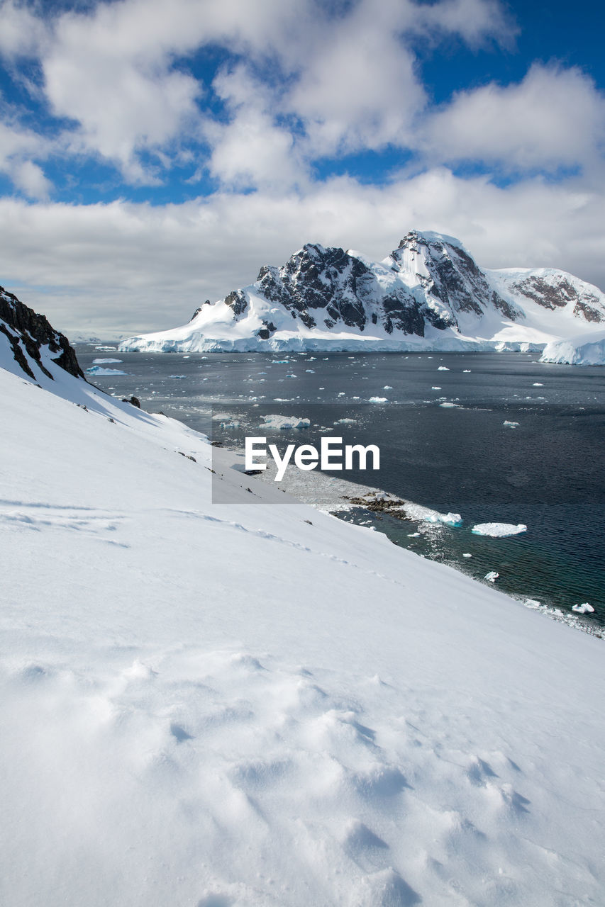 Scenic view of snowcapped mountains against sky