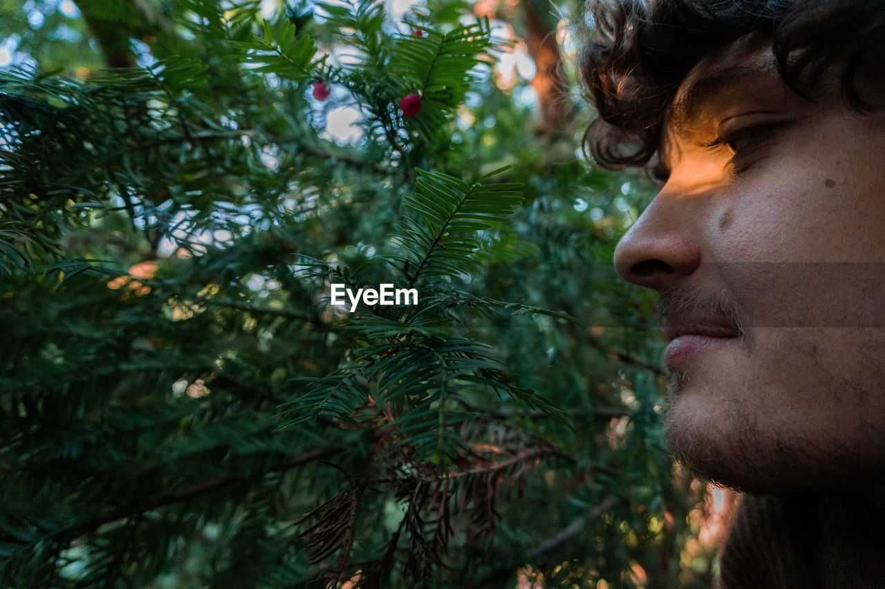 Close-up of young man by tree