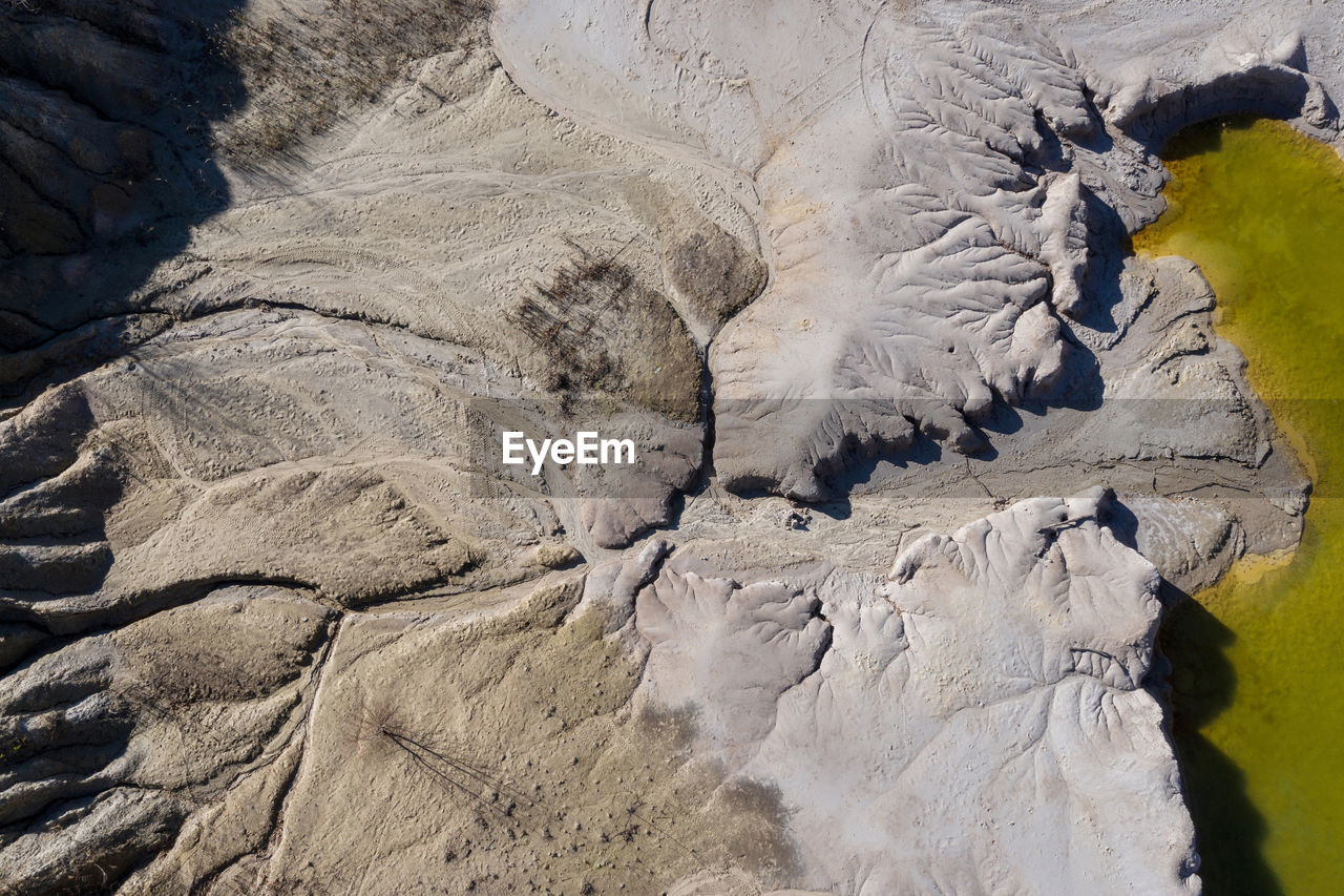 High angle view of rock formations on land
