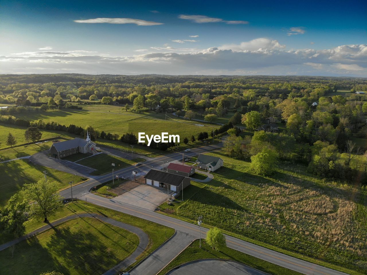 High angle view of agricultural field against sky