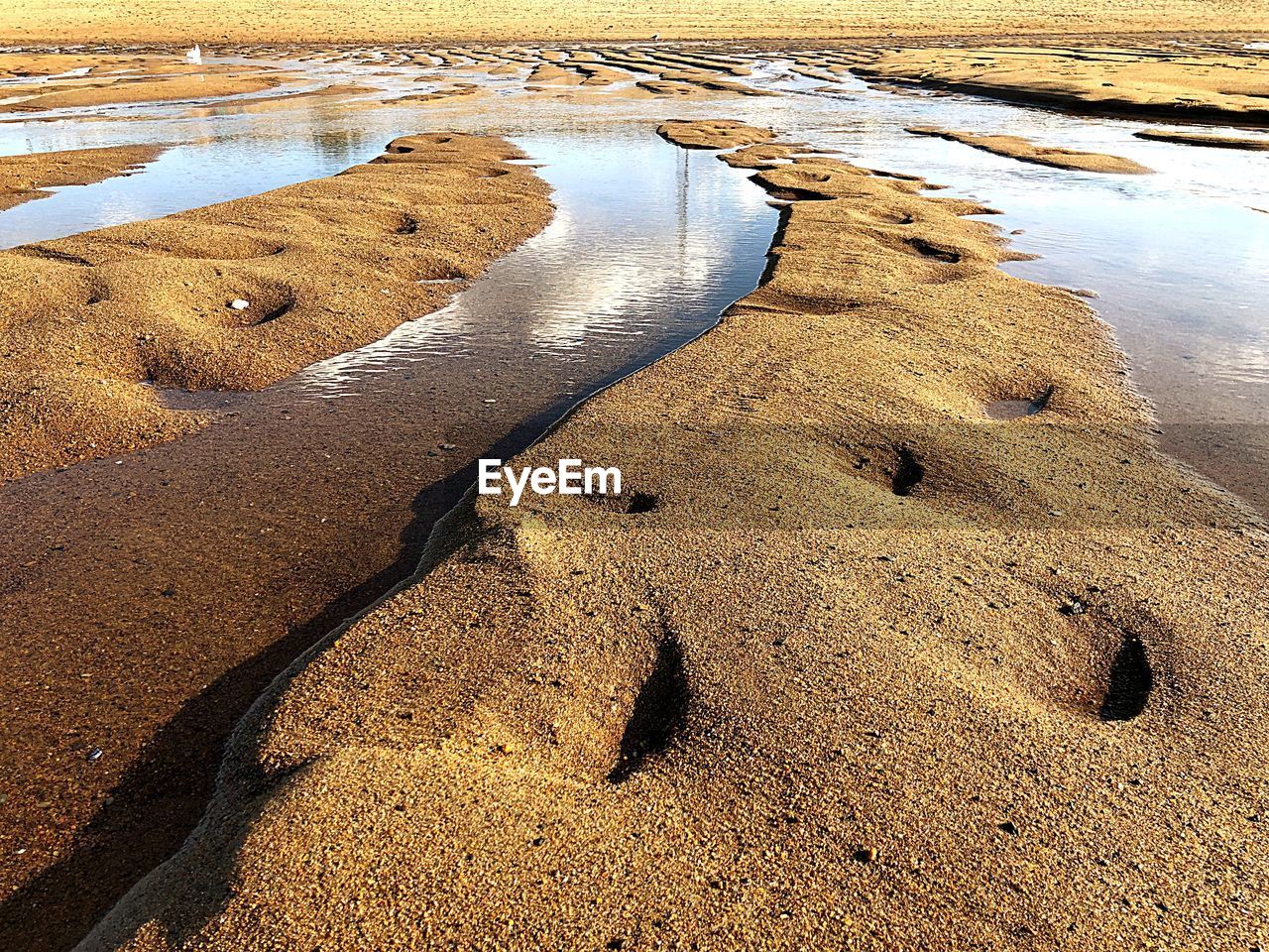 HIGH ANGLE VIEW OF SAND ON SHORE