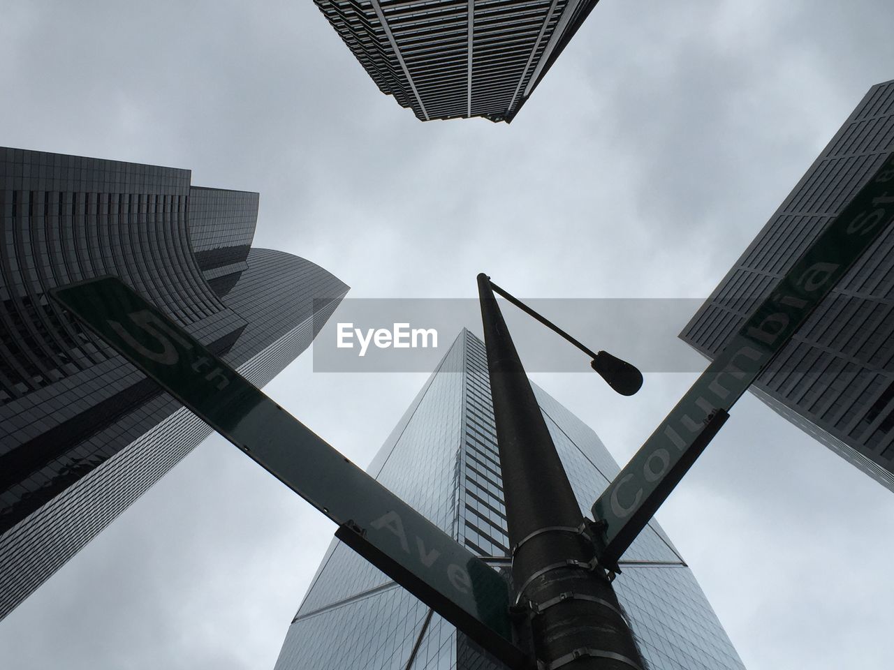 Low angle view of modern buildings against sky