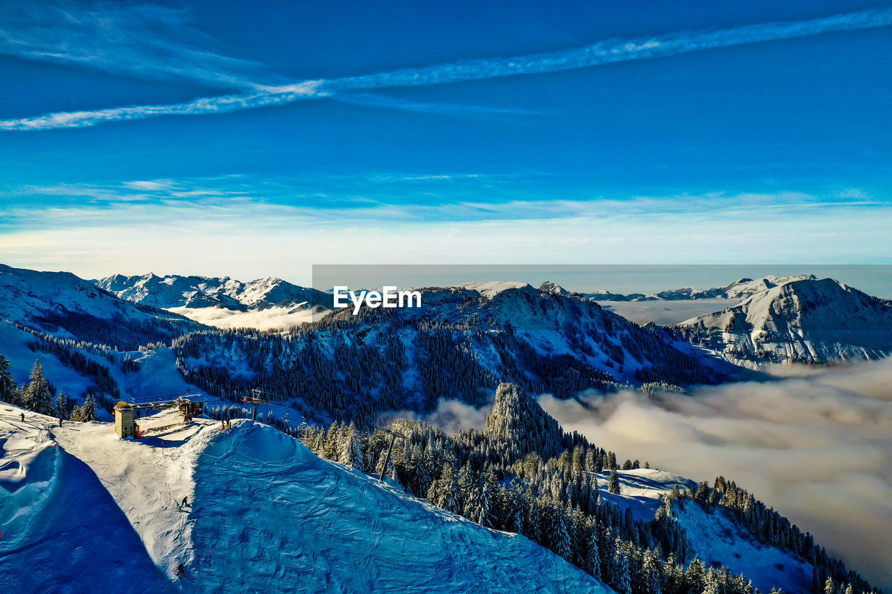 PANORAMIC VIEW OF SNOWCAPPED MOUNTAINS AGAINST SKY