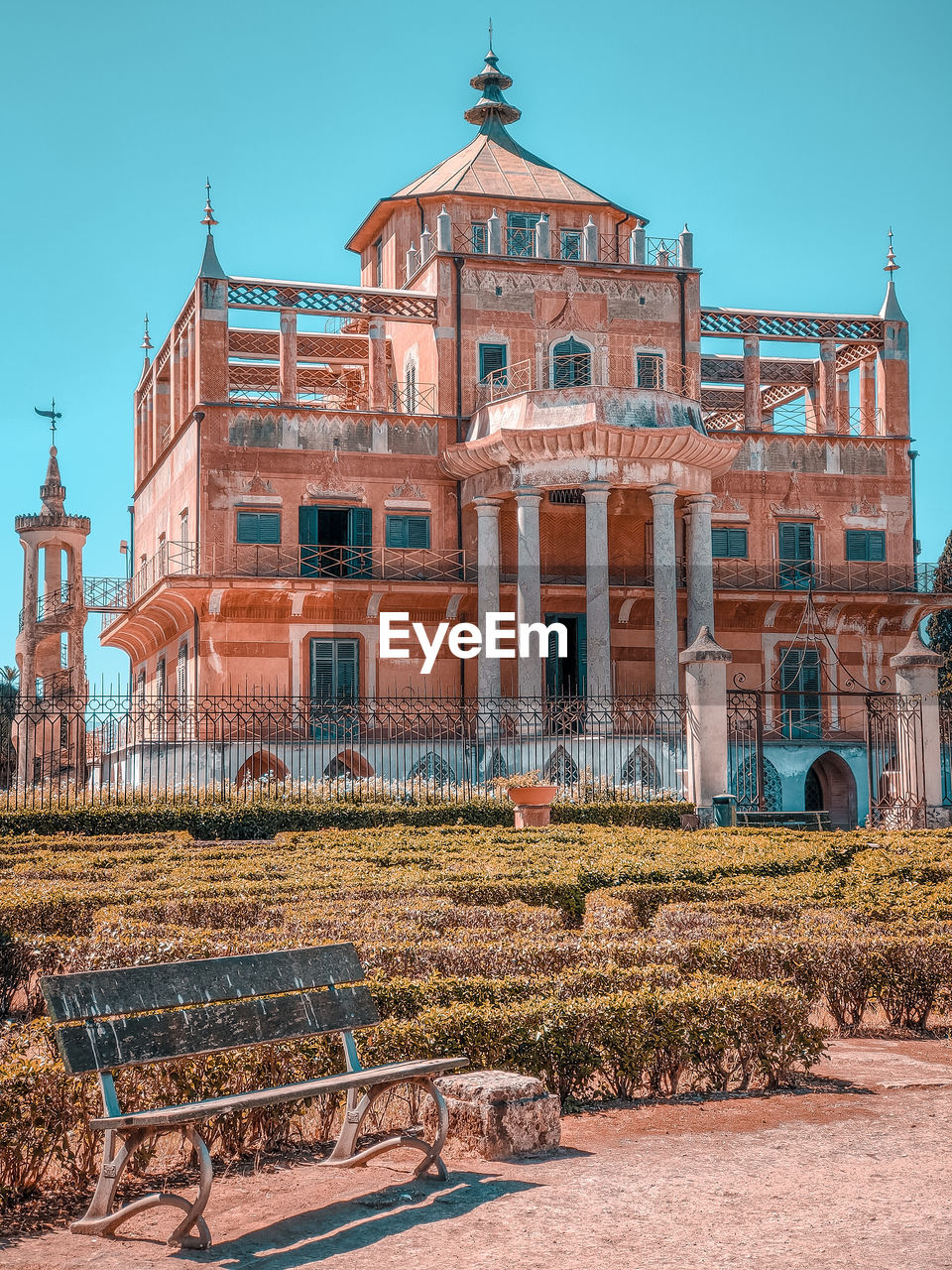 Old building in city against clear sky