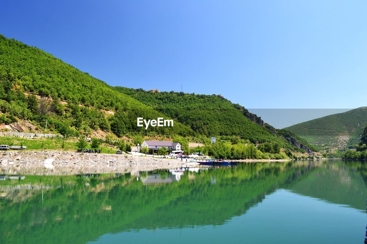 Scenic view of lake against clear sky