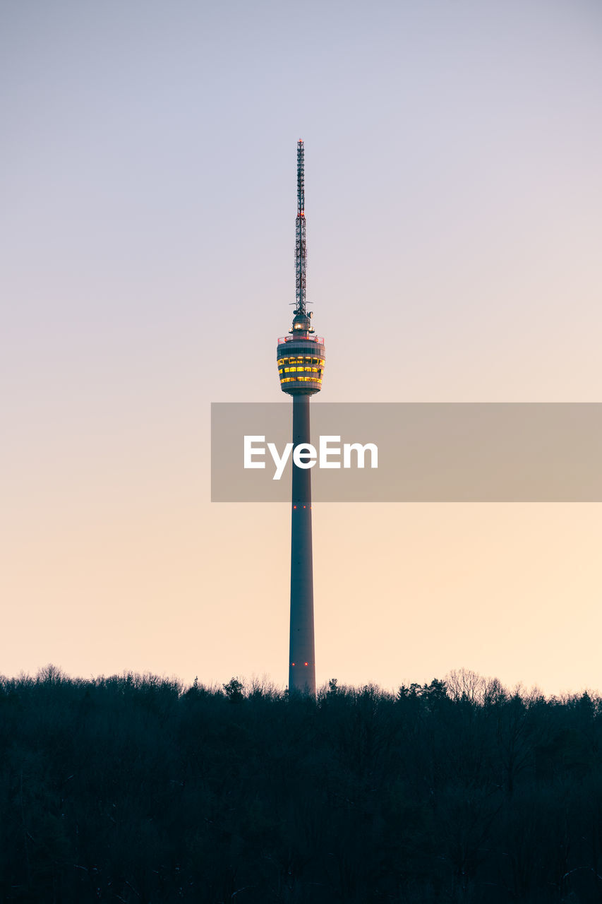 Stuttgart television tower, fernsehturm against clear sky at sunset