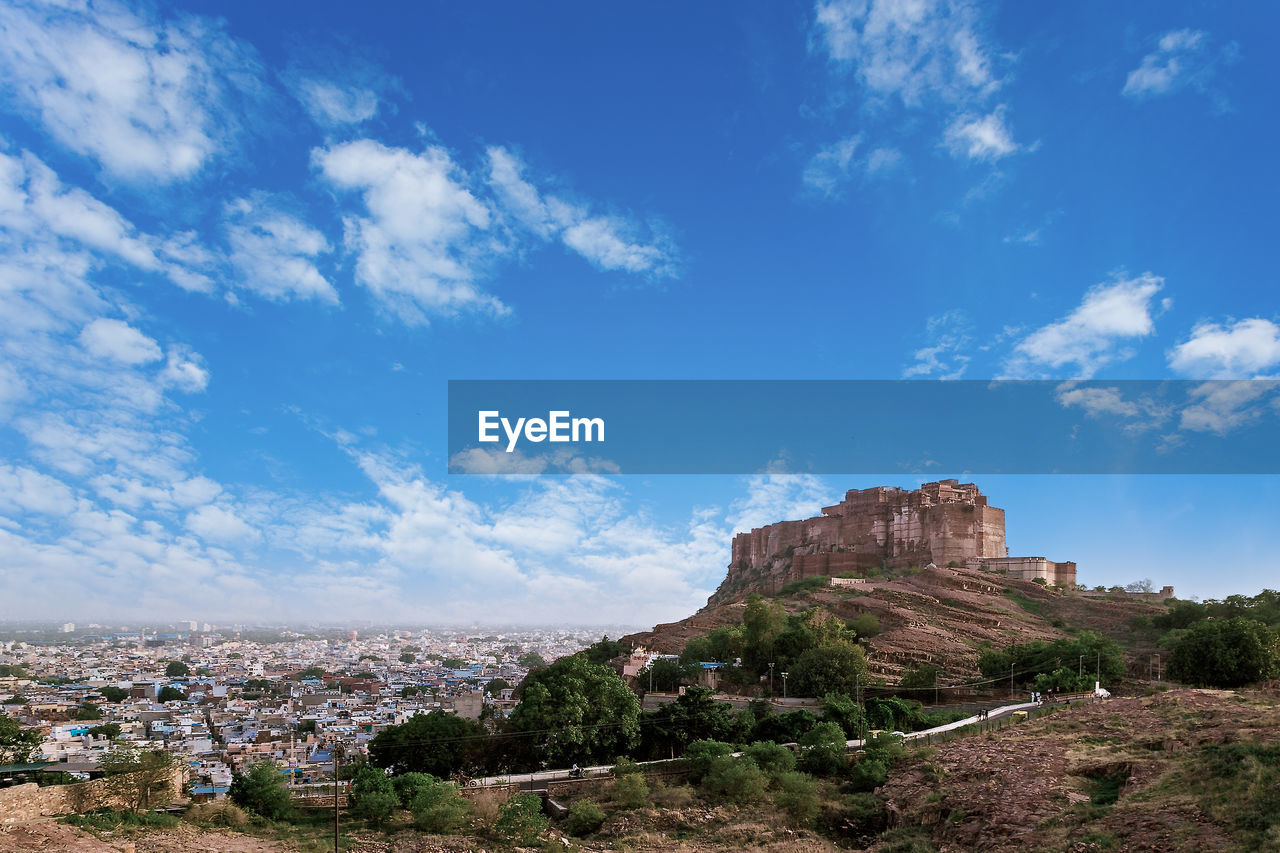 A view of mehrangarh fort against the city of jodhpur