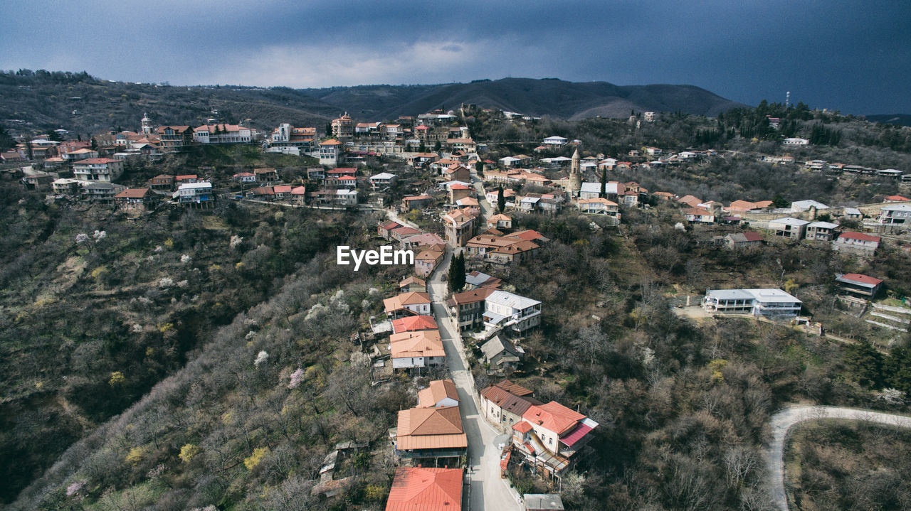 High angle view of townscape against sky