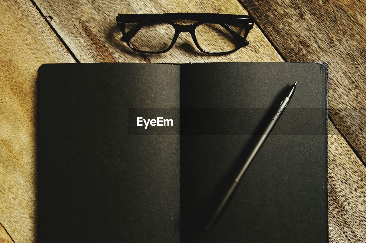 High angle view of book on table