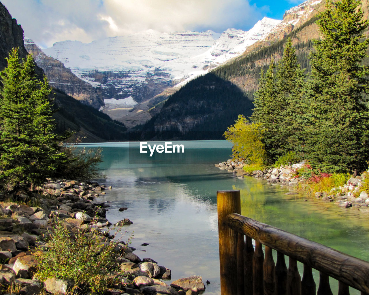 Scenic view of lake louise against mountains