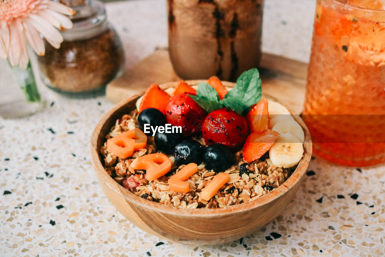 Close-up of breakfast served in bowl