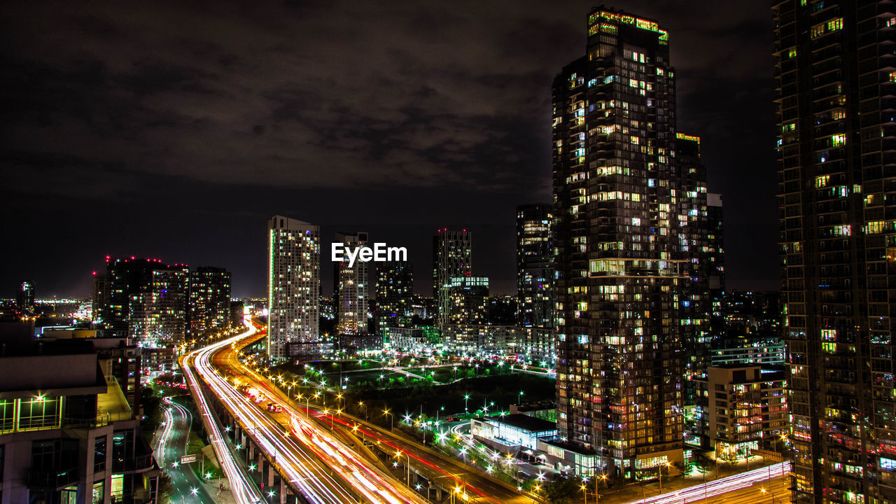 Scenic view of illuminated city at night