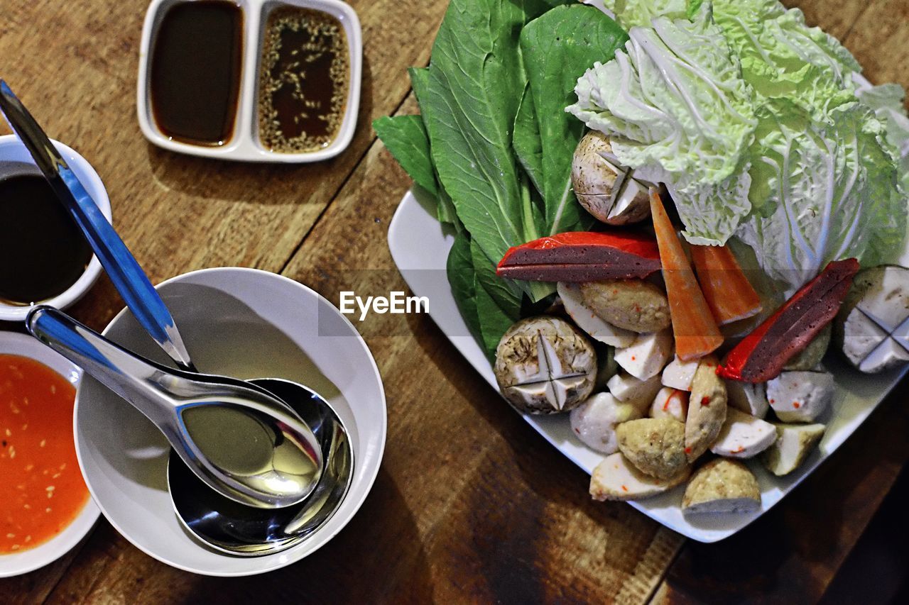 High angle view of food on table