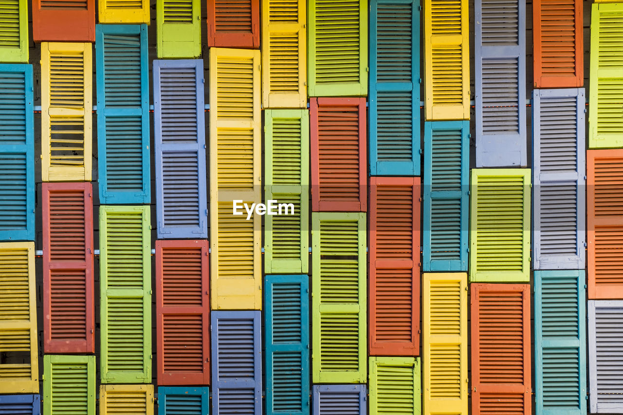 Full frame shot of multi colored windows