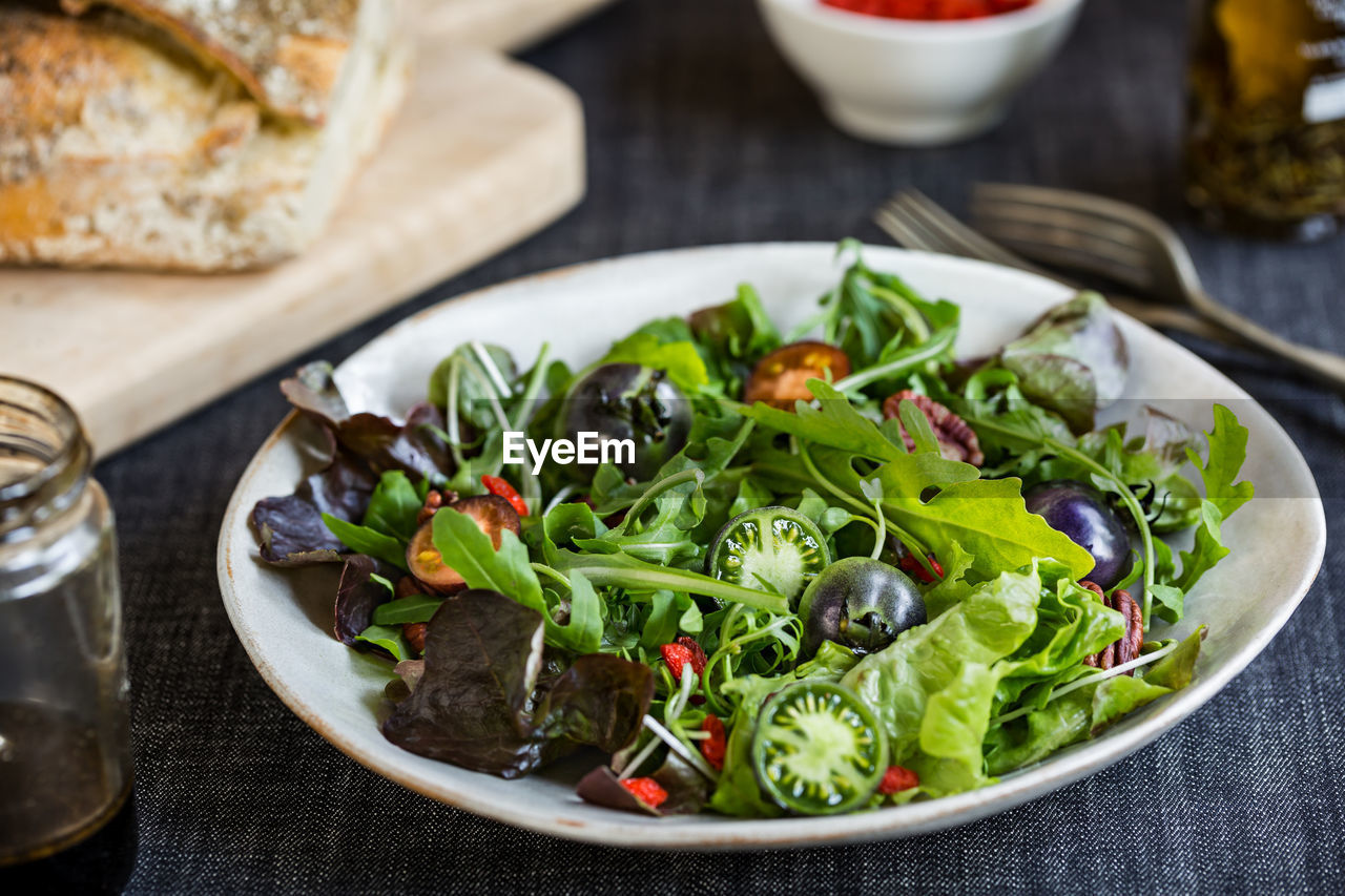 high angle view of food in bowl on table