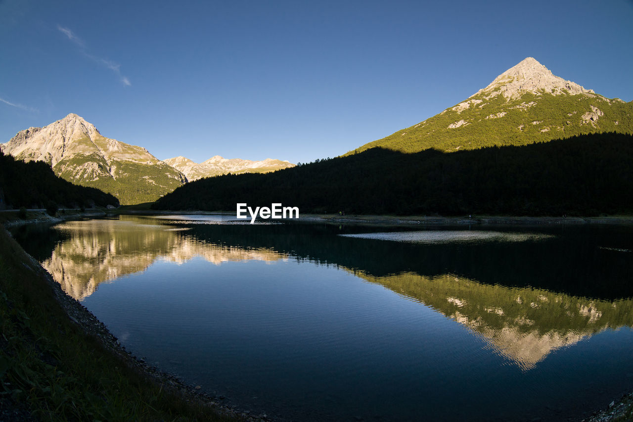 SCENIC VIEW OF LAKE AGAINST BLUE SKY