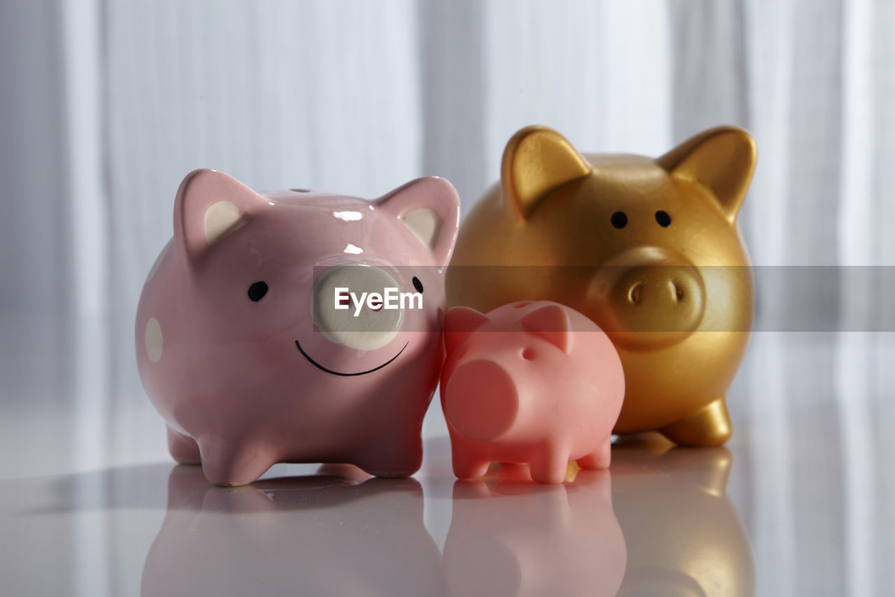 Family of piggy bank in a row