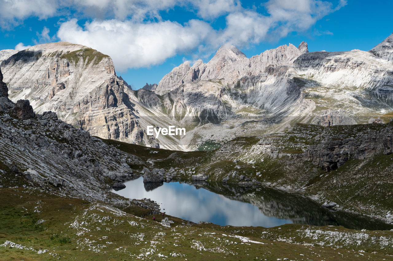 Scenic view of lake surrounded by mountains