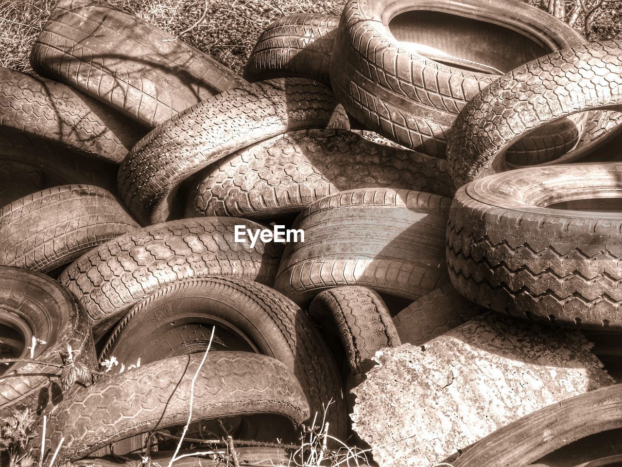 Obsolete tires at junkyard