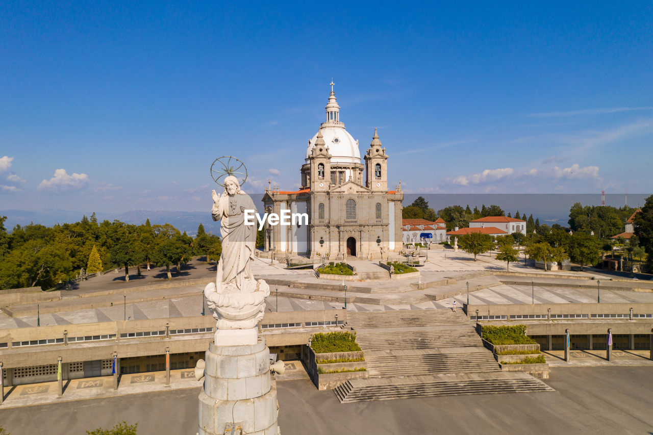 Sameiro sanctuary drone aerial view in braga, portugal