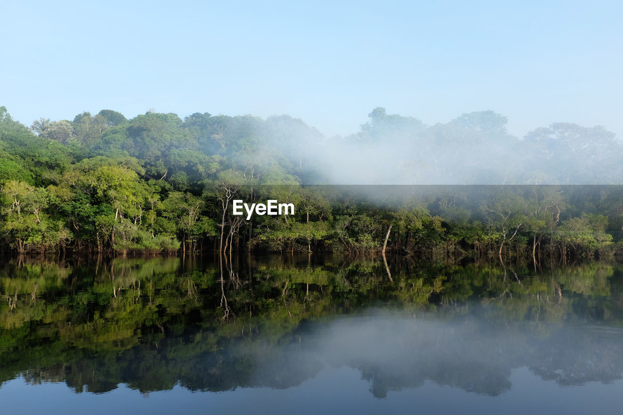 Scenic view of lake against clear sky