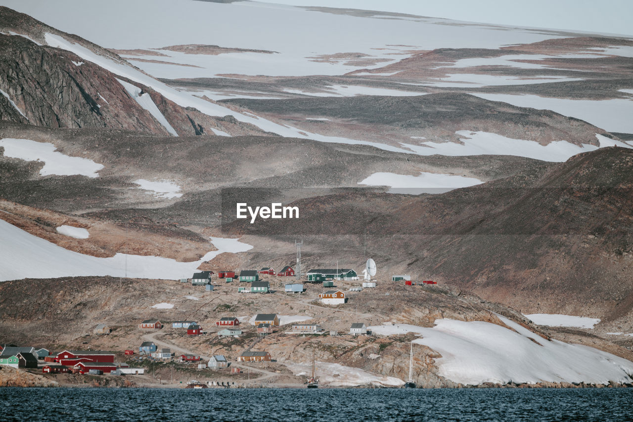 High angle view of snow covered landscape