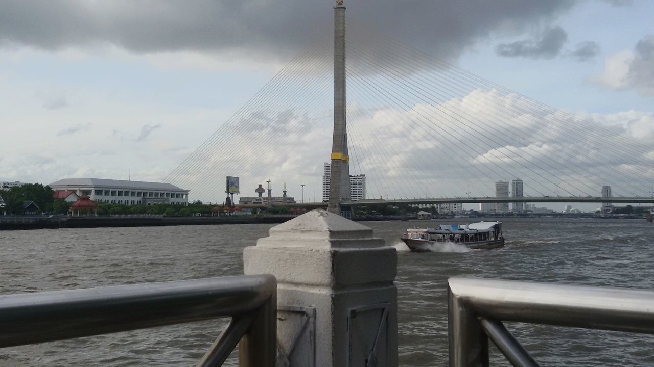 VIEW OF BRIDGE OVER RIVER AGAINST CLOUDY SKY