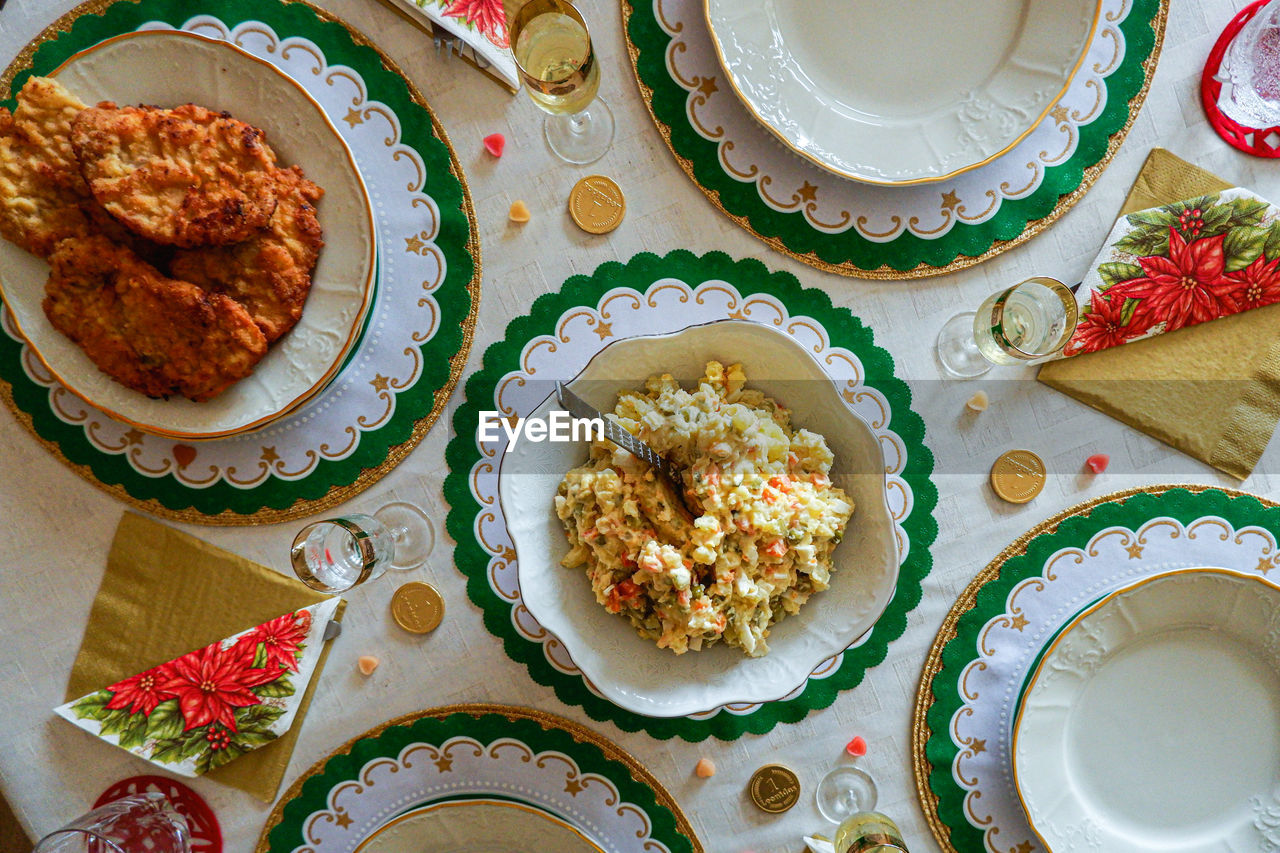 directly above shot of various food on table