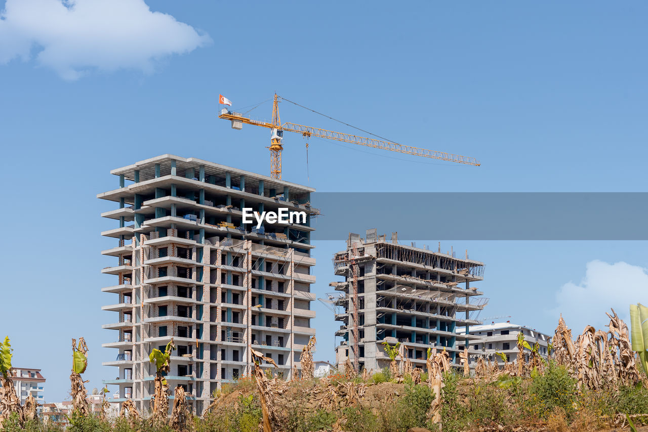 Construction site in a field in southern turkey. new residential complex.