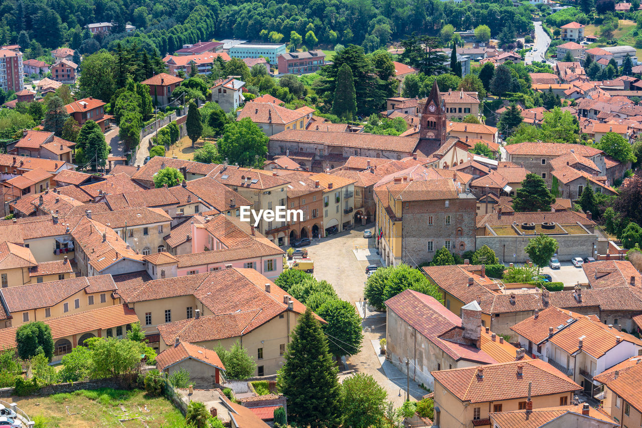 Aerial view of avigliana old town in piemonte region northern italy
