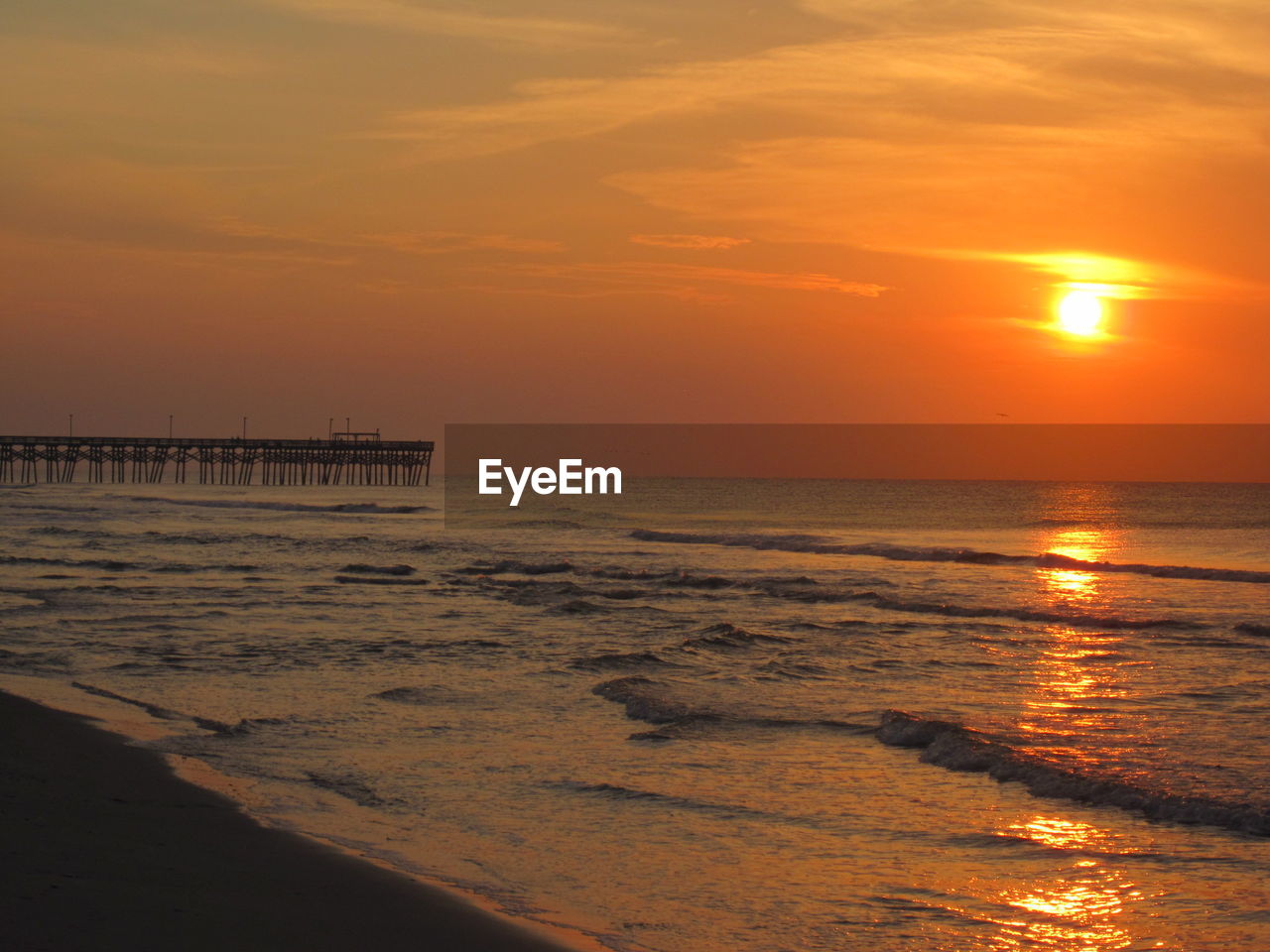 SCENIC VIEW OF SEA AGAINST ORANGE SKY DURING SUNSET