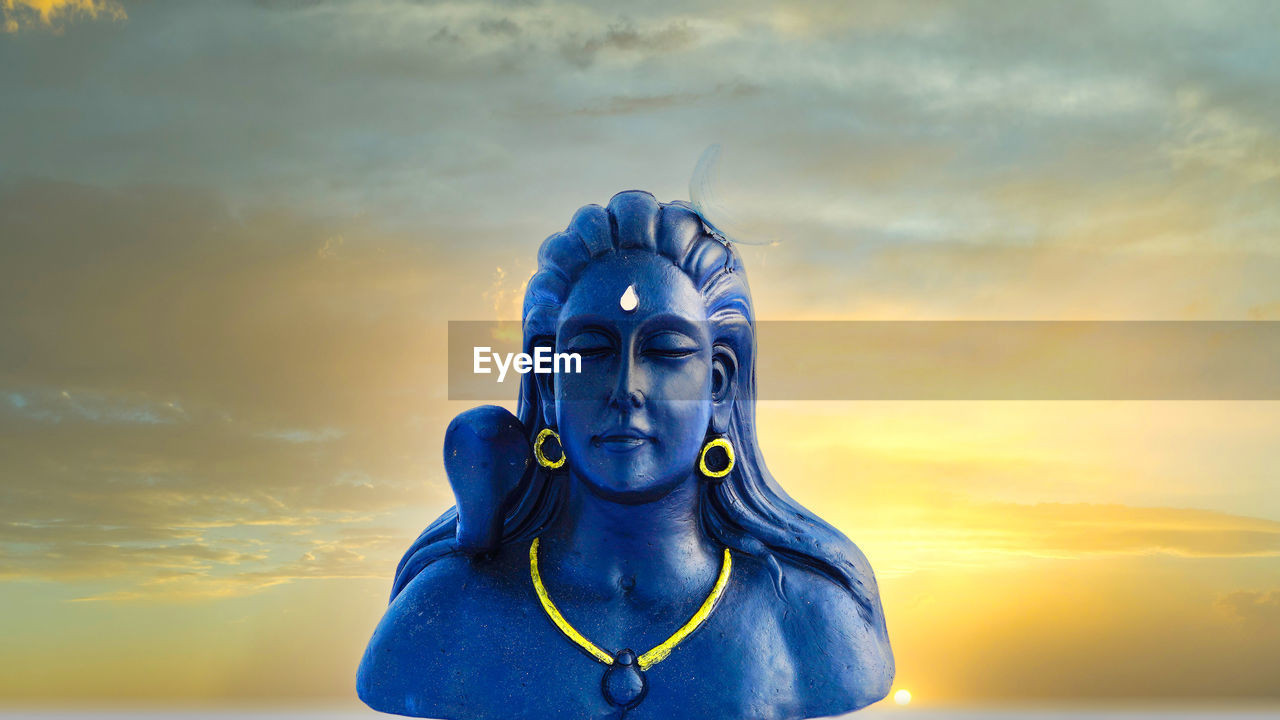 Statue of indian god.  adiyogi hindu gods. holiday banner or greeting card for indian festival.