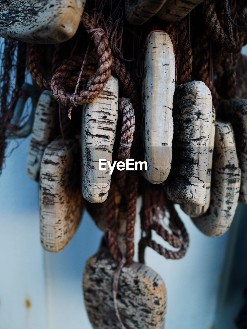 Close-up of fishing net with buoys