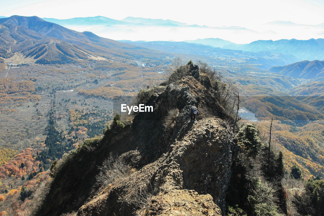 High angle view of mountain range against sky