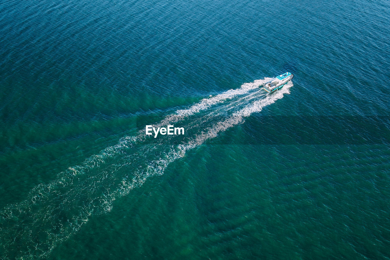 High angle view of ship in sea