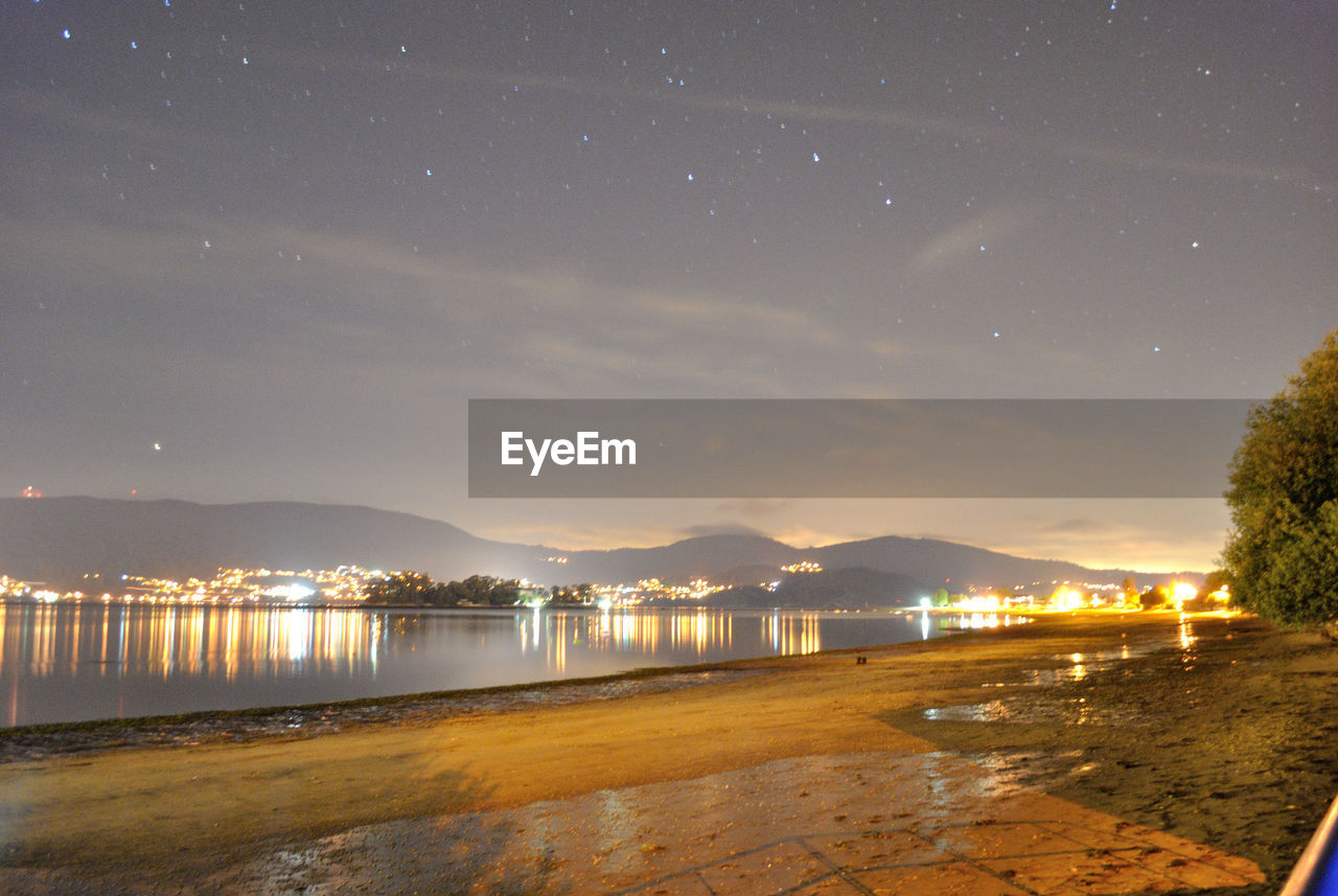 SCENIC VIEW OF BEACH AGAINST SKY AT NIGHT