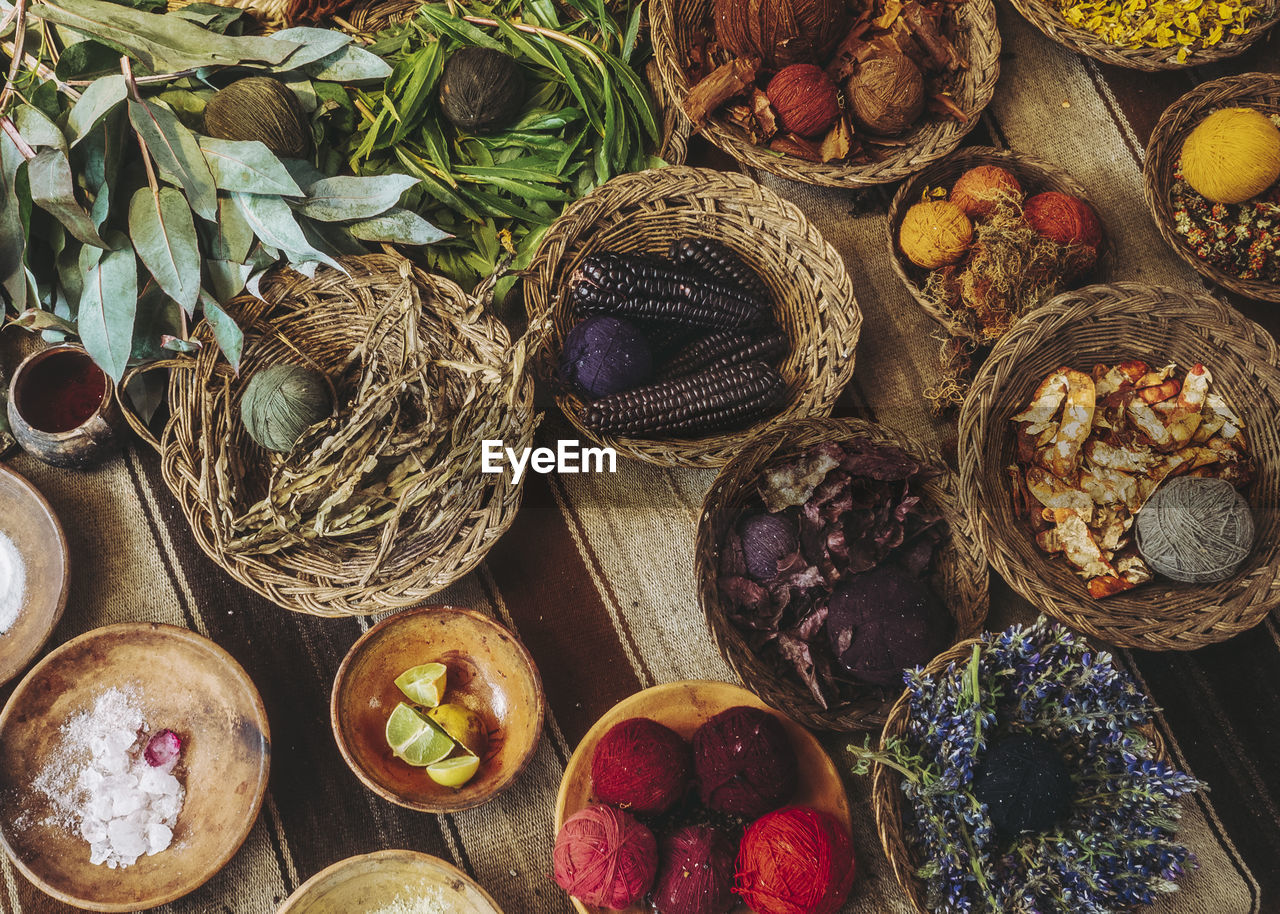 High angle view of food on table