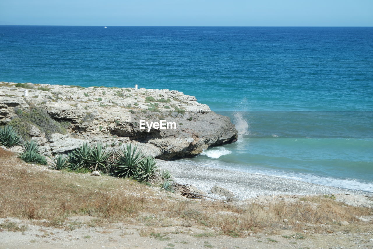 Scenic view of sea against clear sky