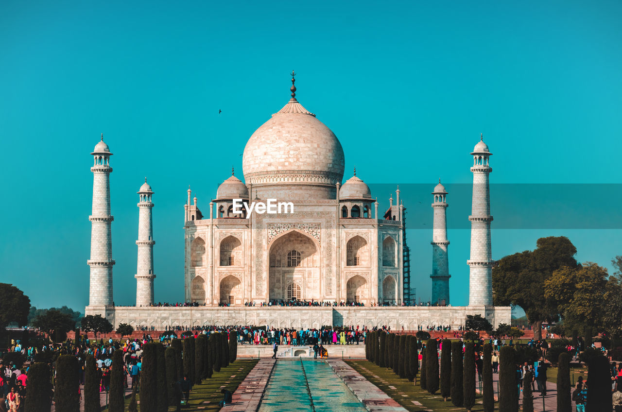 Taj mahal against clear blue sky