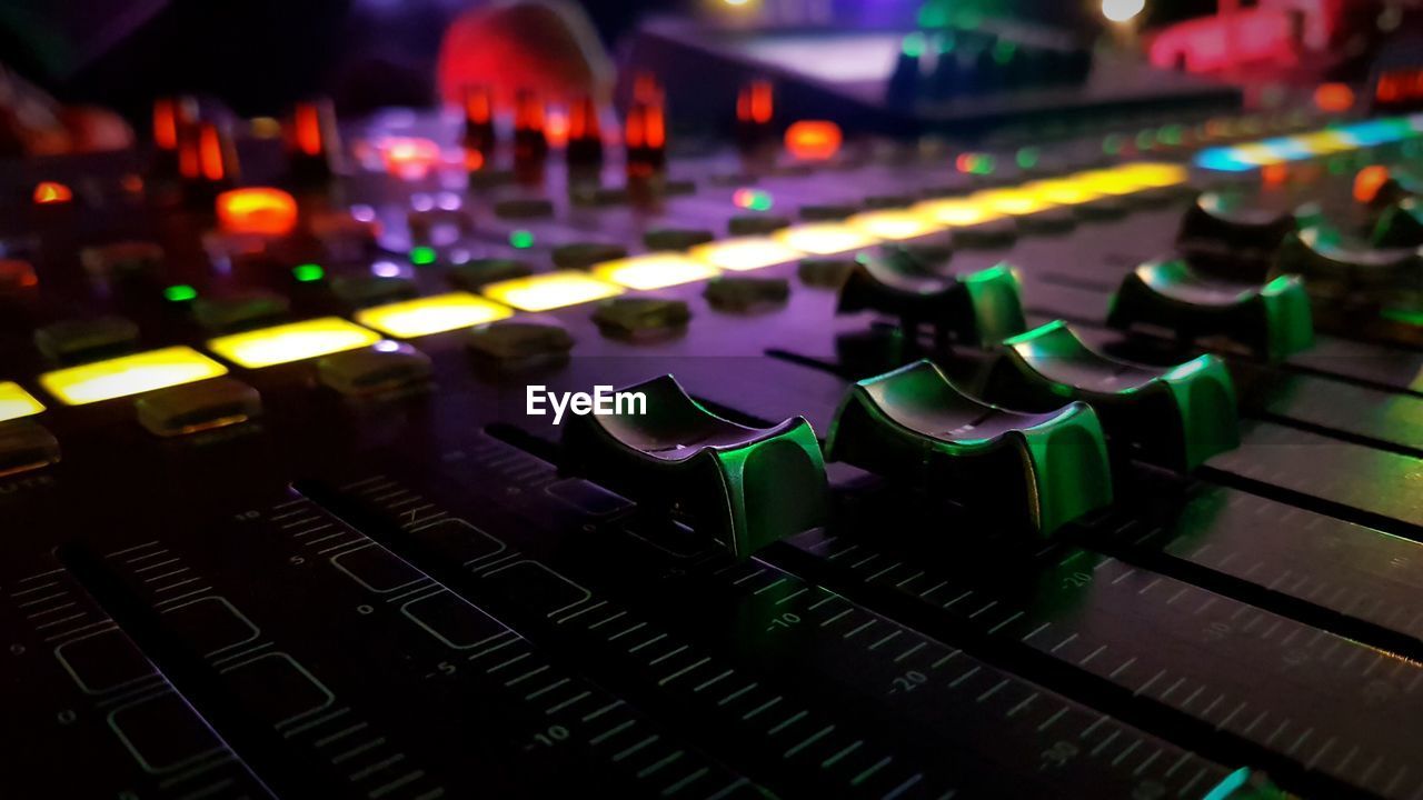 Close-up of sound mixer in nightclub