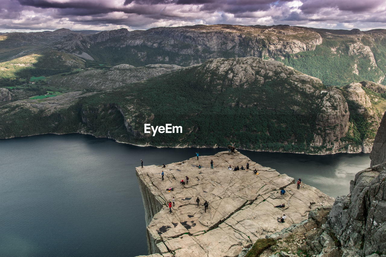 Preikestolen rock is a famous tourist attraction near stavanger, norway.