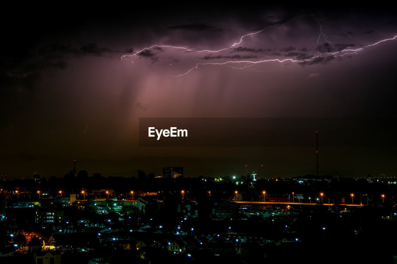 Aerial view of illuminated city against sky at night