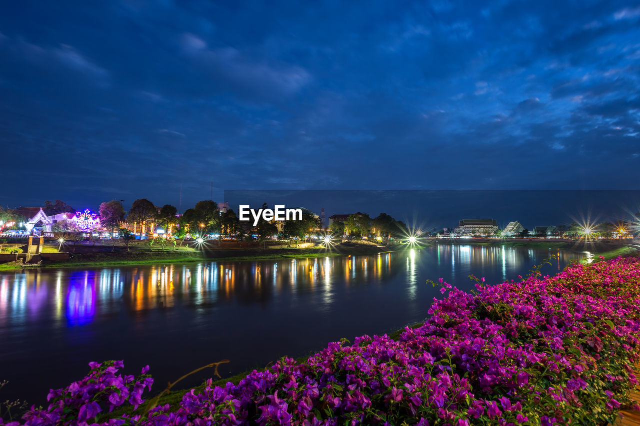 View of illuminated city at night