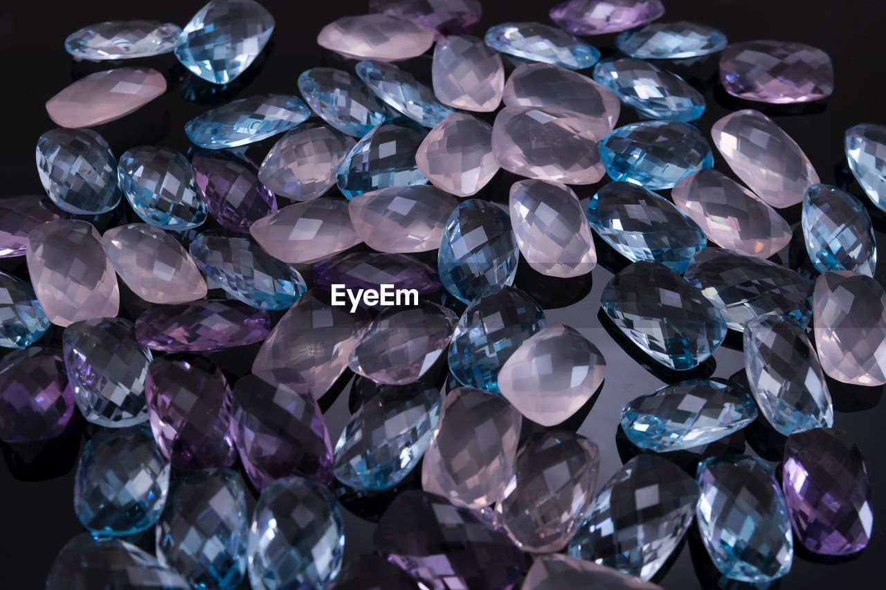 Close-up of gemstones on table