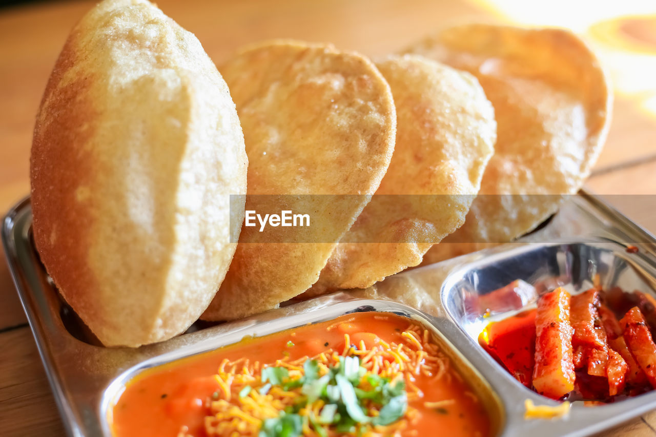High angle view of breakfast in plate