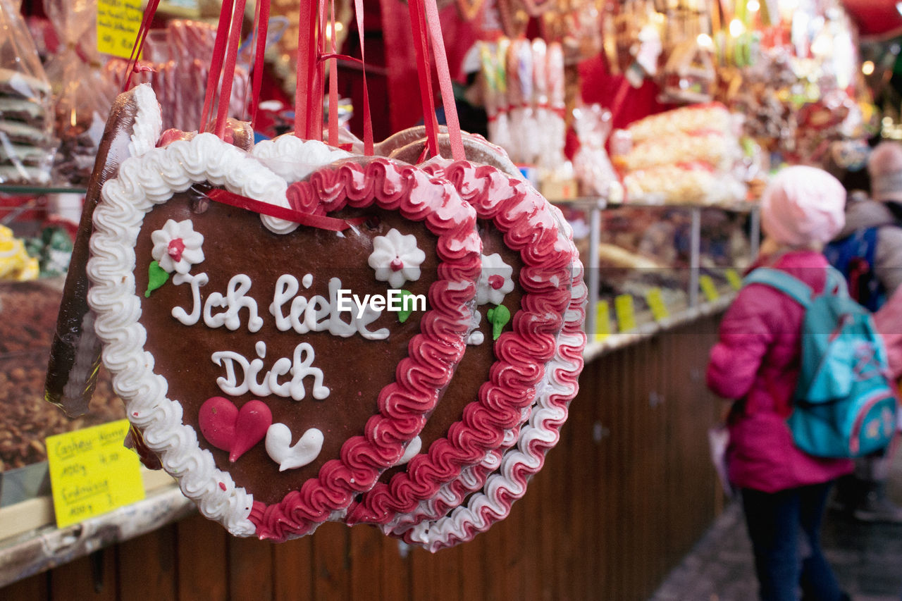 Heart-shaped cookies on the sweets market