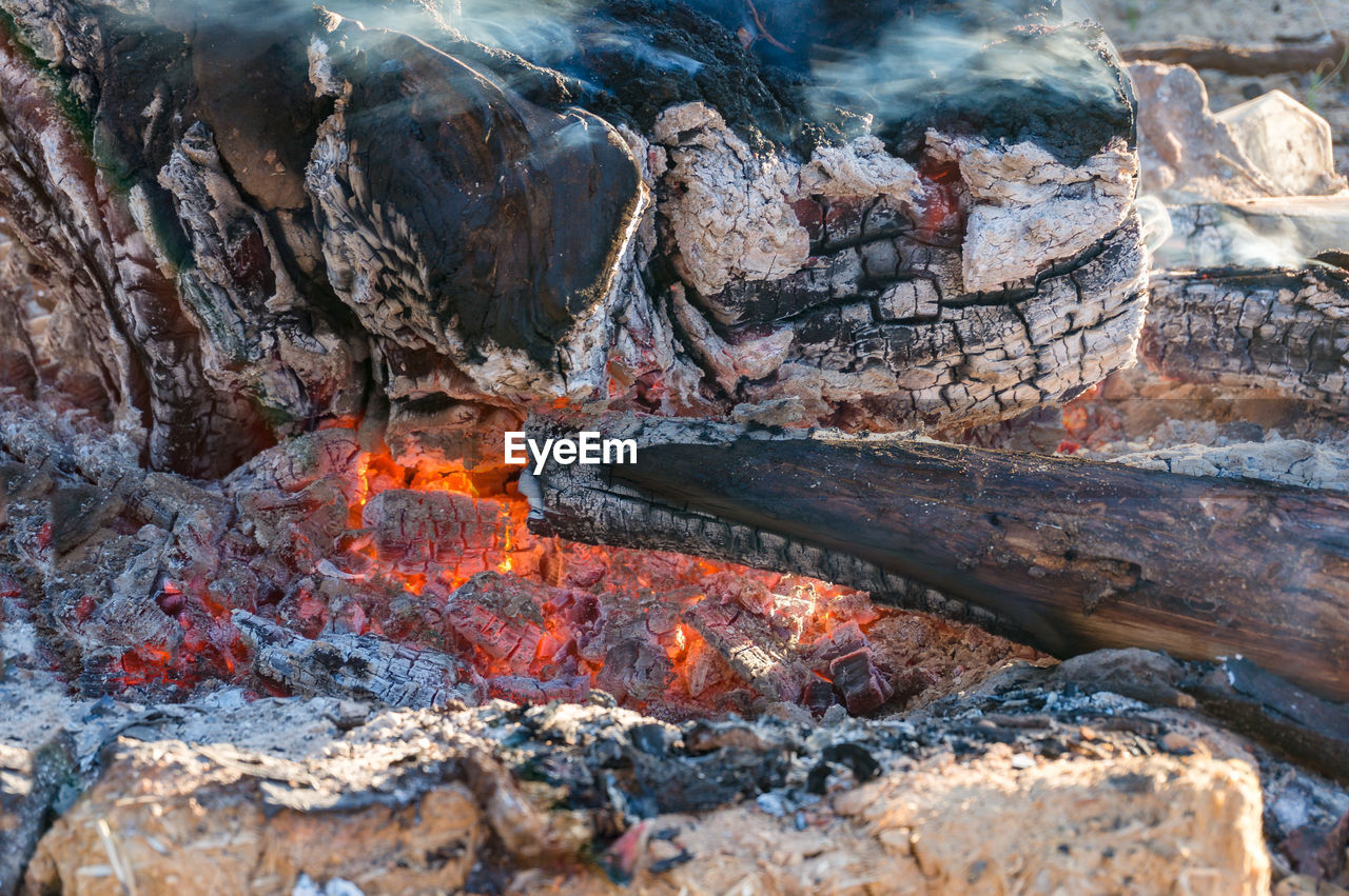 Close-up of fire on rock