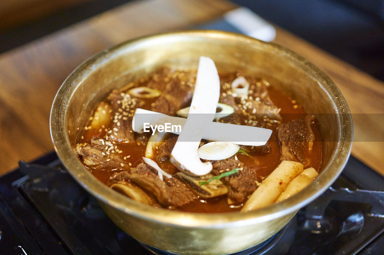 Close-up of food in bowl on stove