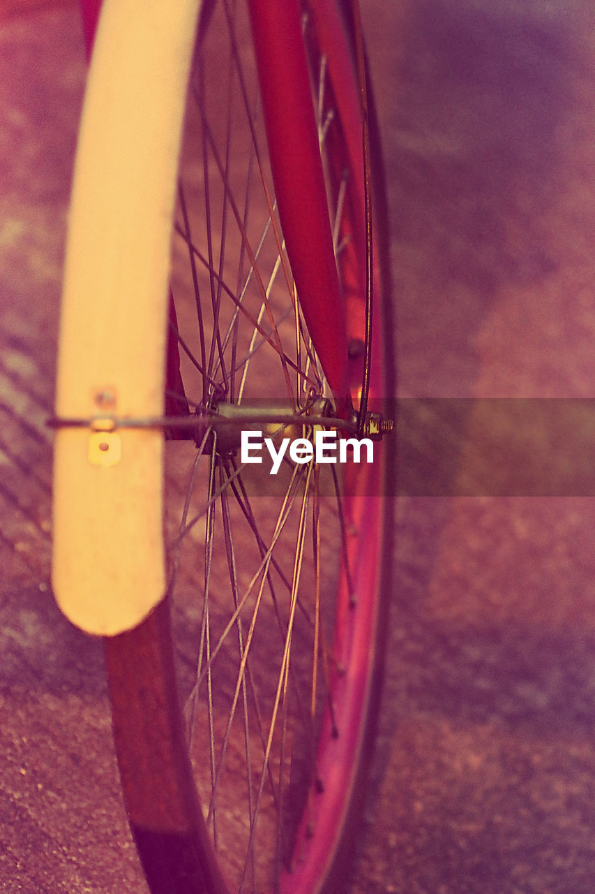 Close-up of bicycle tire on street